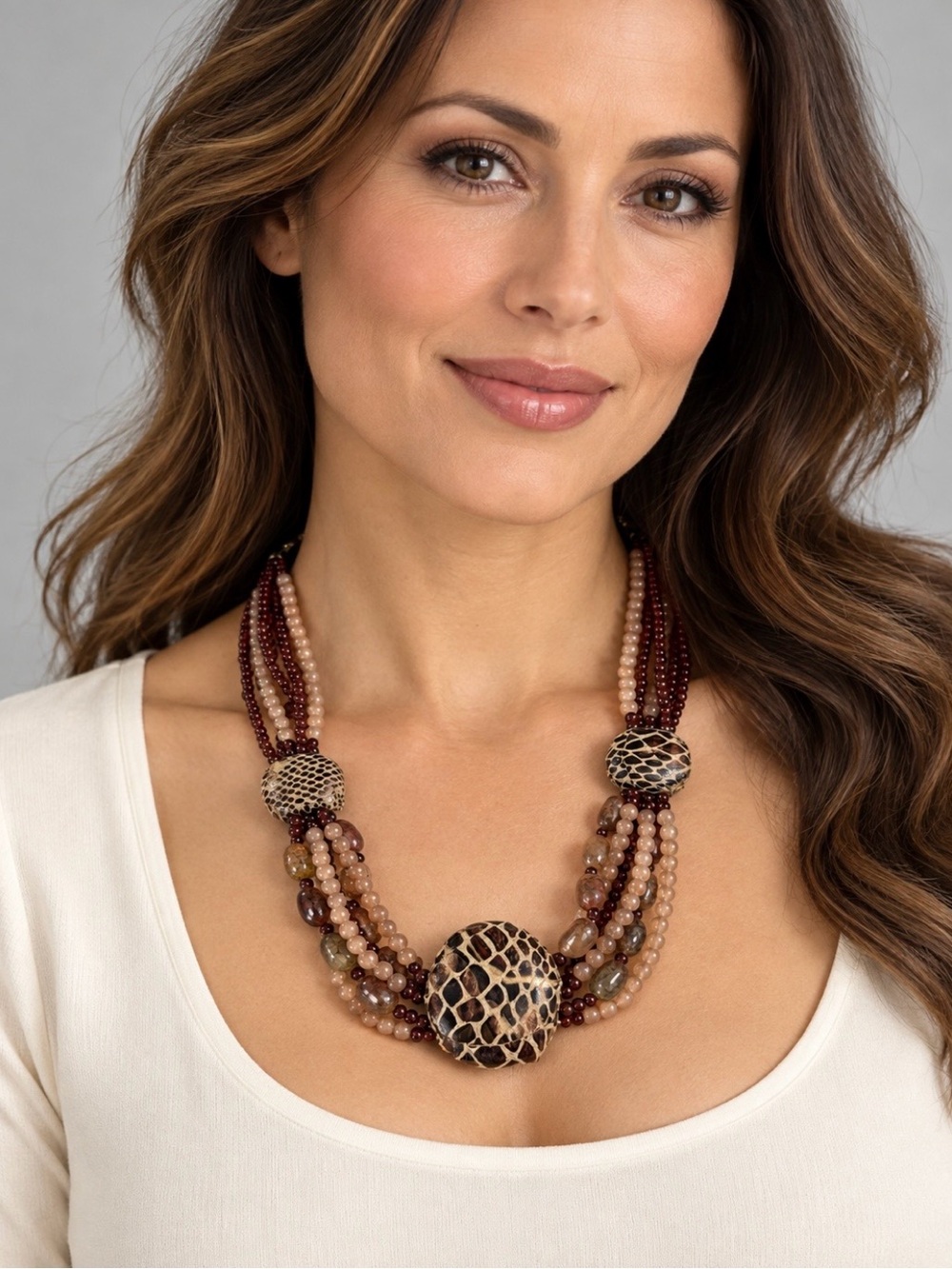 Multi-Strand Brown Statement Beaded Necklace